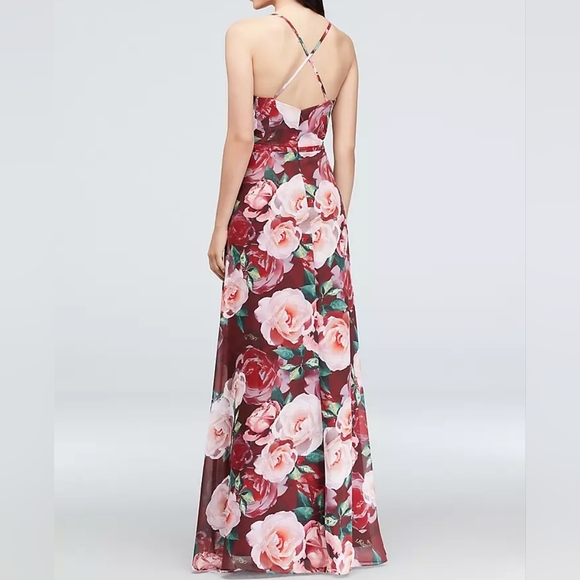 Cachet Floral Chiffon Wrap Slit Dress Cascading Ruffle Sweetheart Neckline Sz 6. - Picture 4 of 16